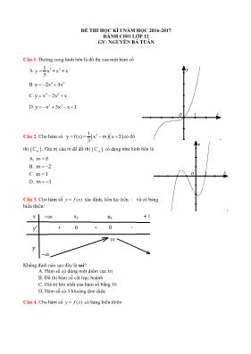 Đề thi học kì I môn Toán 12